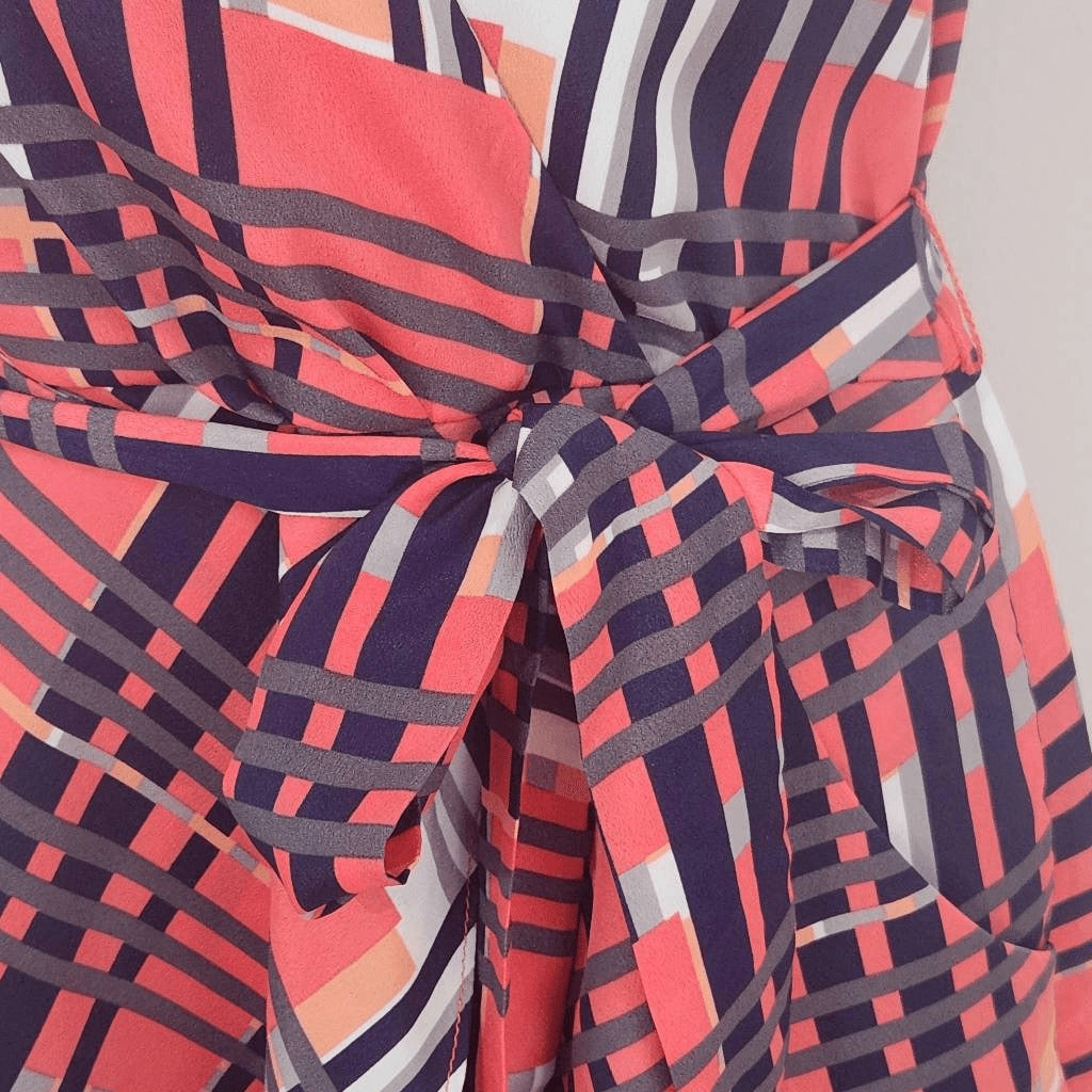 Banana Republic Pink Plaid Fit and Flare Wrap Dress Size 4 Wedding Guest Dress