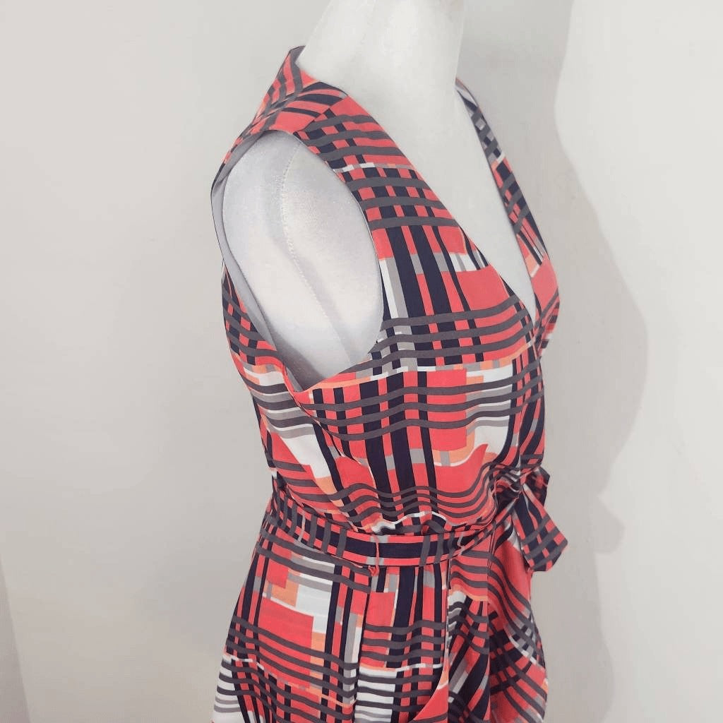 Banana Republic Pink Plaid Fit and Flare Wrap Dress Size 4 Wedding Guest Dress