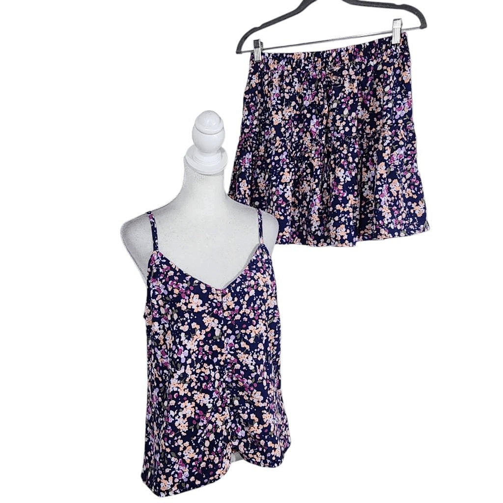 Sanctuary Matching Set Navy Floral Flirty Mini Skirt and Tank Top NWT Sz Medium