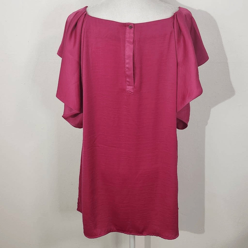 Ava & Viv Hot Pink Blouse Size 1X Plus Size Pink Top with Flowy Sleeves