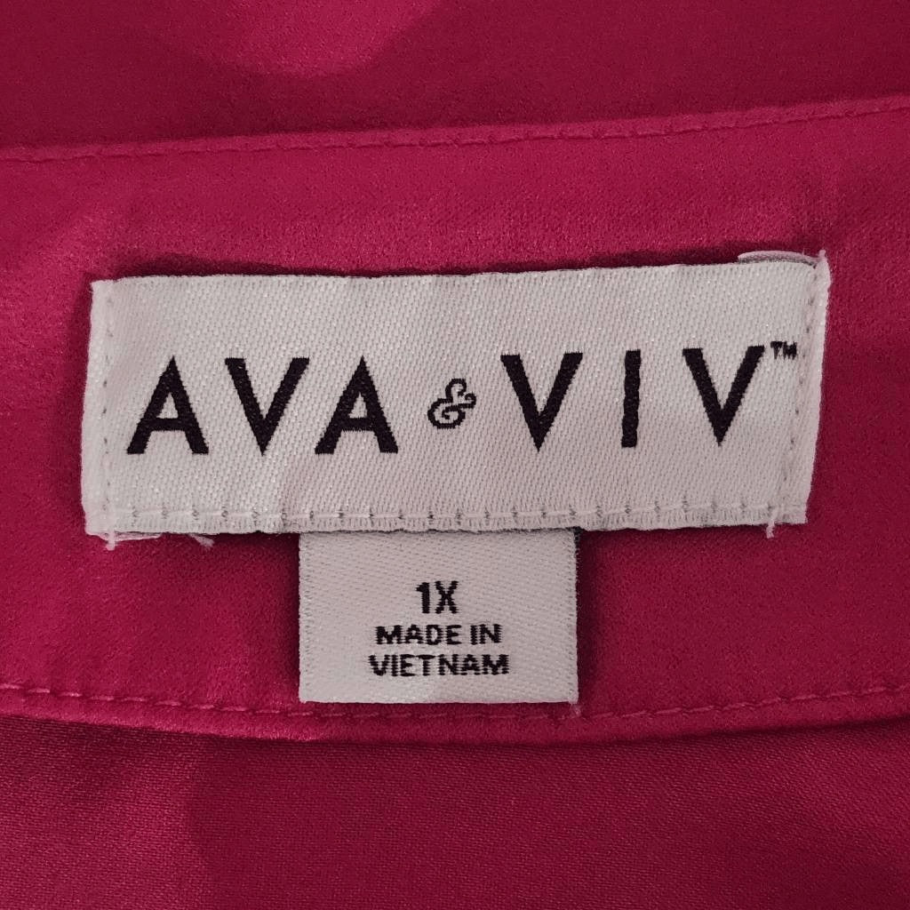 Ava & Viv Hot Pink Blouse Size 1X Plus Size Pink Top with Flowy Sleeves