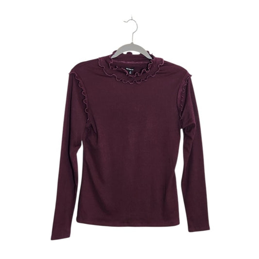 Who What Wear Burgundy Ruffle Mock Neck Long Sleeve Top