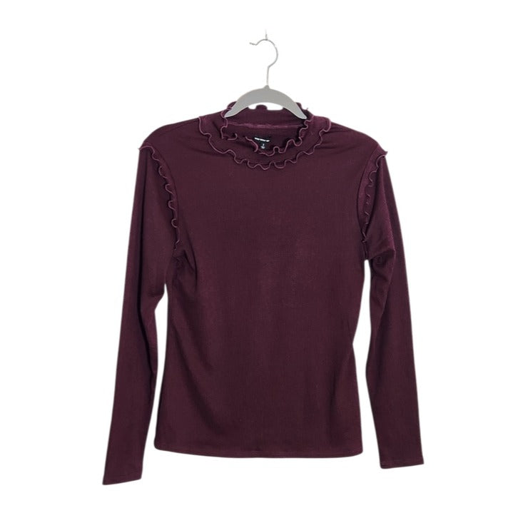 Who What Wear Burgundy Ruffle Mock Neck Long Sleeve Top