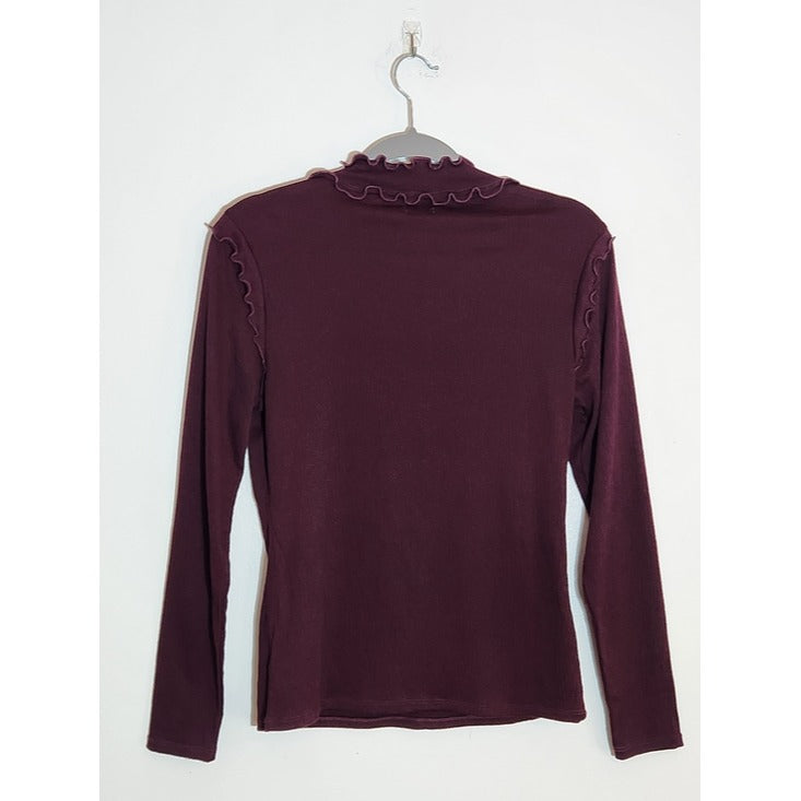 Who What Wear Burgundy Ruffle Mock Neck Long Sleeve Top