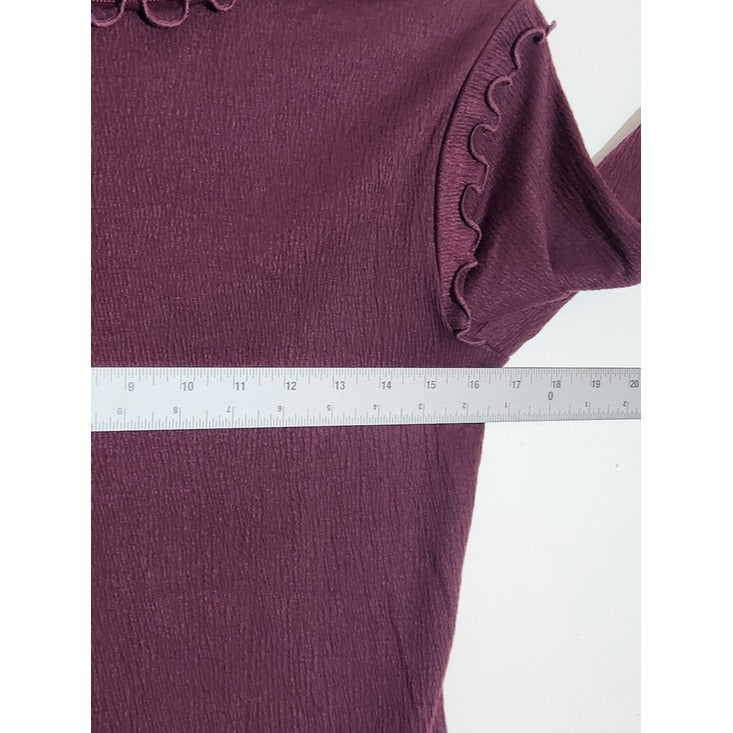 Who What Wear Burgundy Ruffle Mock Neck Long Sleeve Top