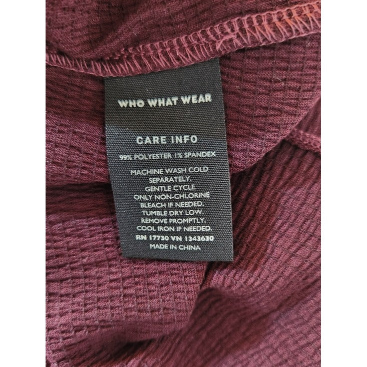 Who What Wear Burgundy Ruffle Mock Neck Long Sleeve Top
