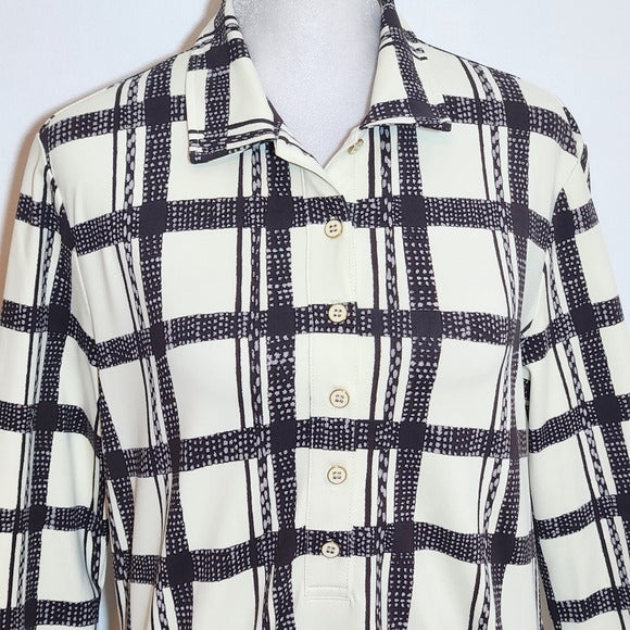 J. McLaughlin Cream Plaid Blouse Size Medium Women's Plaid Top