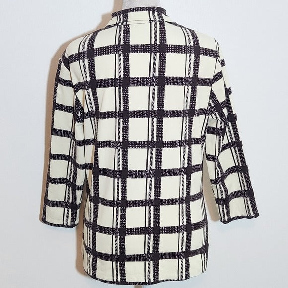 J. McLaughlin Cream Plaid Blouse Size Medium Women's Plaid Top