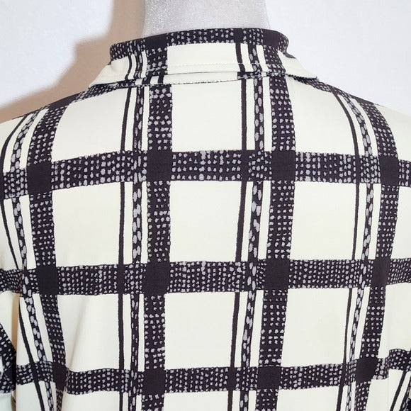 J. McLaughlin Cream Plaid Blouse Size Medium Women's Plaid Top