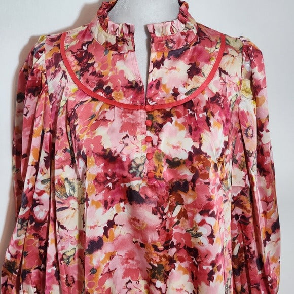 Umgee Pink Floral Satin Blouse with 3/4 Sleeves Size Small NWT