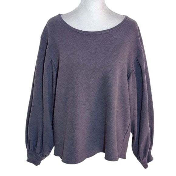 Linen Rose Boho Gray Sweatshirt with Raw Edges Size Small
