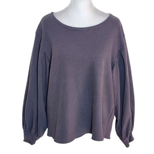 Linen Rose Boho Gray Sweatshirt with Raw Edges Size Small