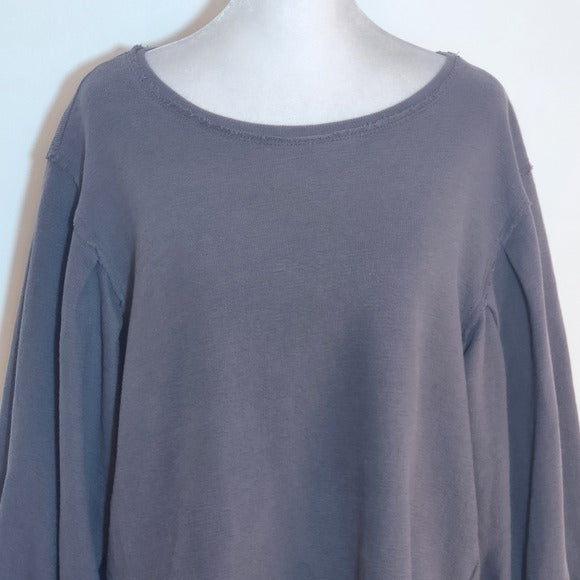 Linen Rose Boho Gray Sweatshirt with Raw Edges Size Small