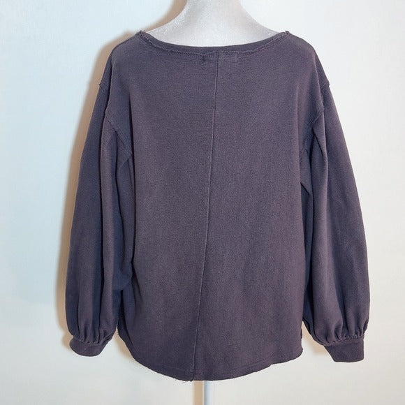 Linen Rose Boho Gray Sweatshirt with Raw Edges Size Small
