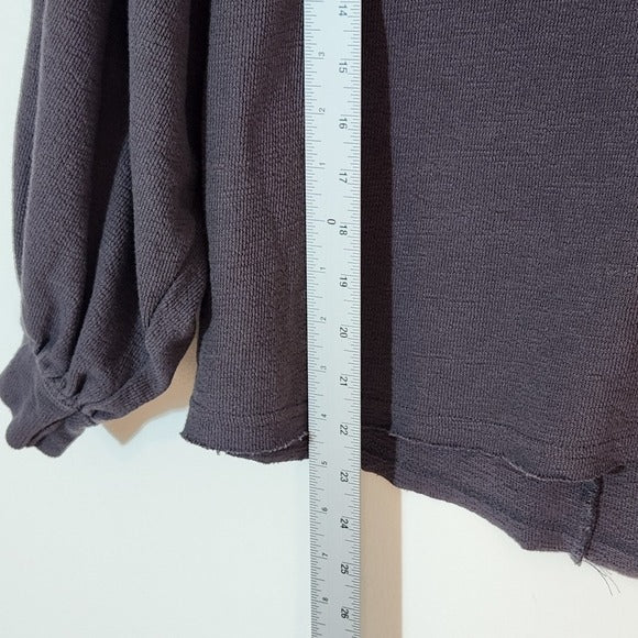 Linen Rose Boho Gray Sweatshirt with Raw Edges Size Small