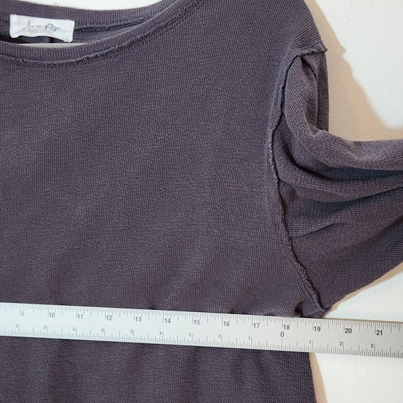 Linen Rose Boho Gray Sweatshirt with Raw Edges Size Small