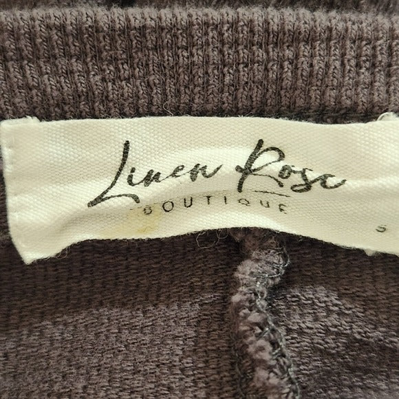 Linen Rose Boho Gray Sweatshirt with Raw Edges Size Small