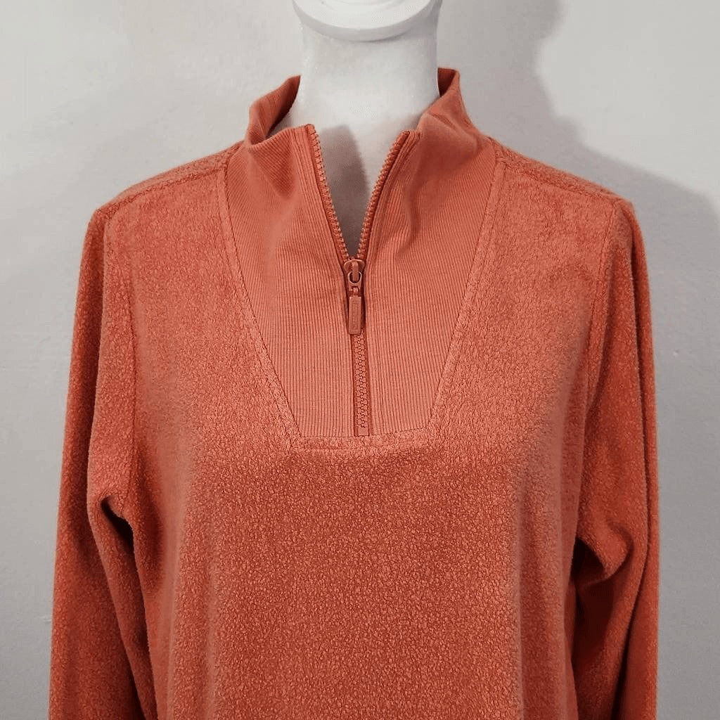 D&Co. Orange Half-Zip Top Size Medium Orange Knit Terry Cloth Pullover