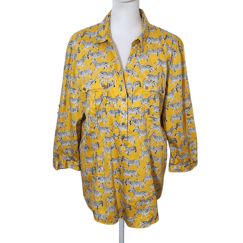 7th Avenue New York & Company Yellow Zebra Shirt Size XL Yellow Zebra Top