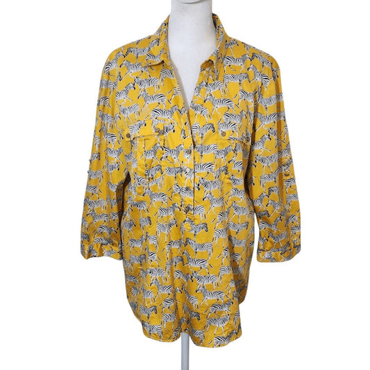 7th Avenue New York & Company Yellow Zebra Shirt Size XL Yellow Zebra Top