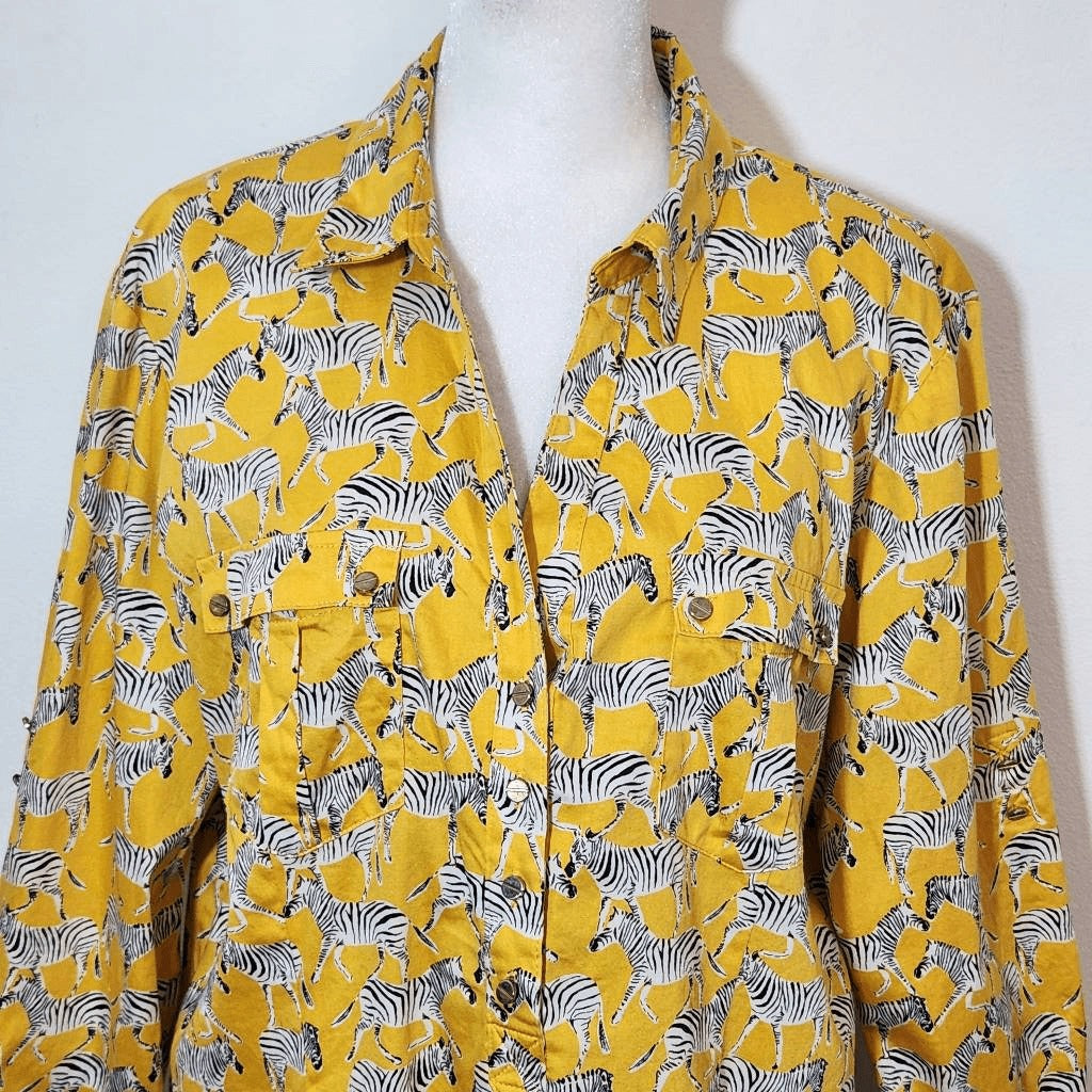 7th Avenue New York & Company Yellow Zebra Shirt Size XL Yellow Zebra Top