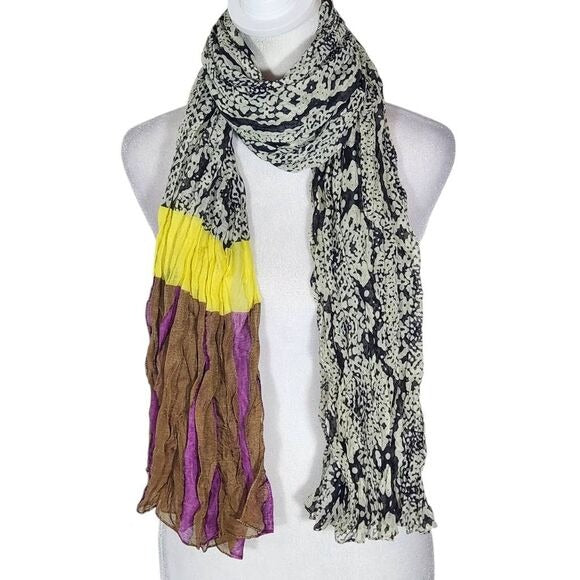 Black and Cream Snakeskin Print Boho Scarf Lightweight Snakeskin Crinkle Scarf