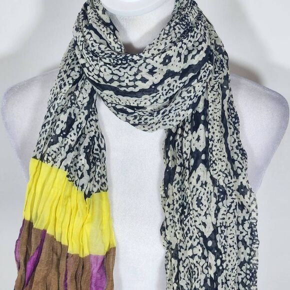 Black and Cream Snakeskin Print Boho Scarf Lightweight Snakeskin Crinkle Scarf