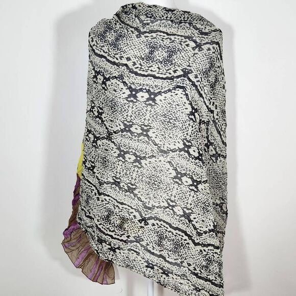 Black and Cream Snakeskin Print Boho Scarf Lightweight Snakeskin Crinkle Scarf