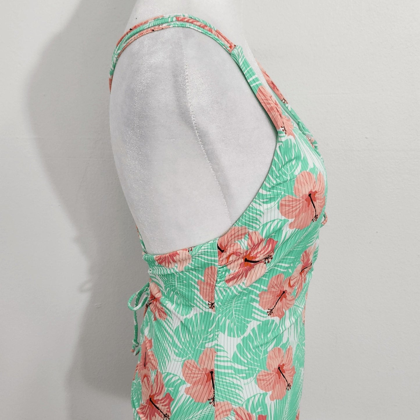 YMI Tropical Print One-Piece Swimsuit NWT Size Medium Green and Pink Swimsuit