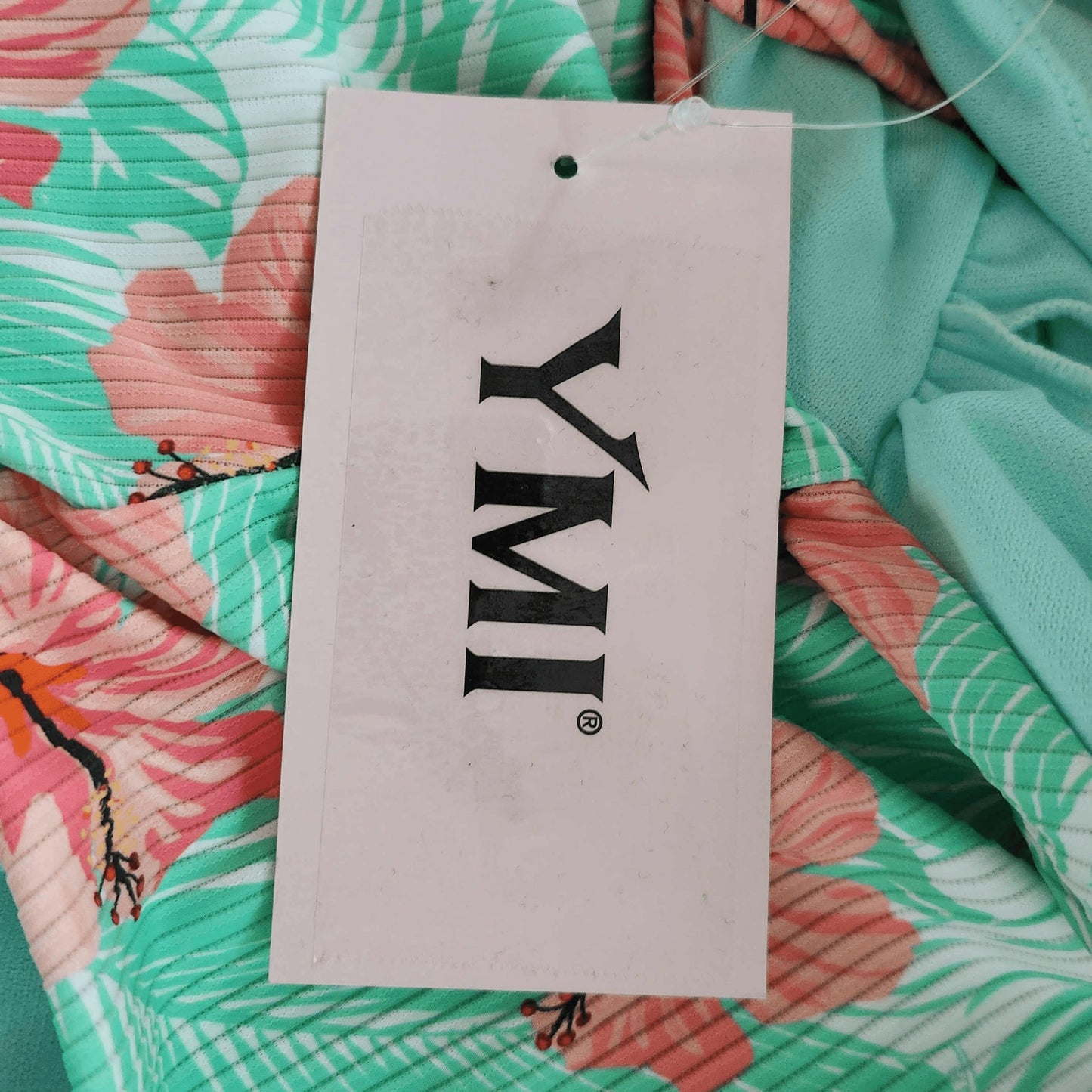 YMI Tropical Print One-Piece Swimsuit NWT Size Medium Green and Pink Swimsuit