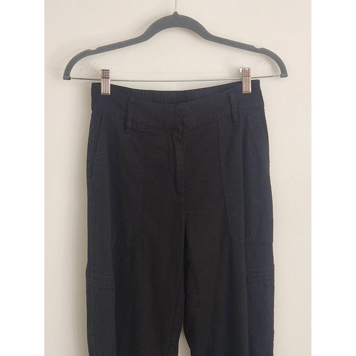 Rachel Zoe Black Linen Blend Cropped Cargo Pants Size 2