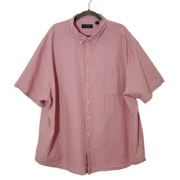 Roundtree & Yorke Men's Red Checkered Shirt Size 4XB Red Seersucker Shirt
