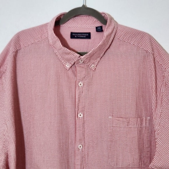 Roundtree & Yorke Men's Red Checkered Shirt Size 4XB Red Seersucker Shirt