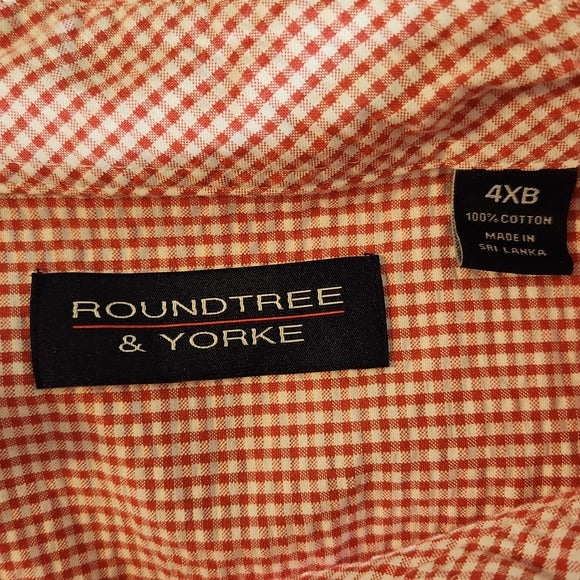 Roundtree & Yorke Men's Red Checkered Shirt Size 4XB Red Seersucker Shirt