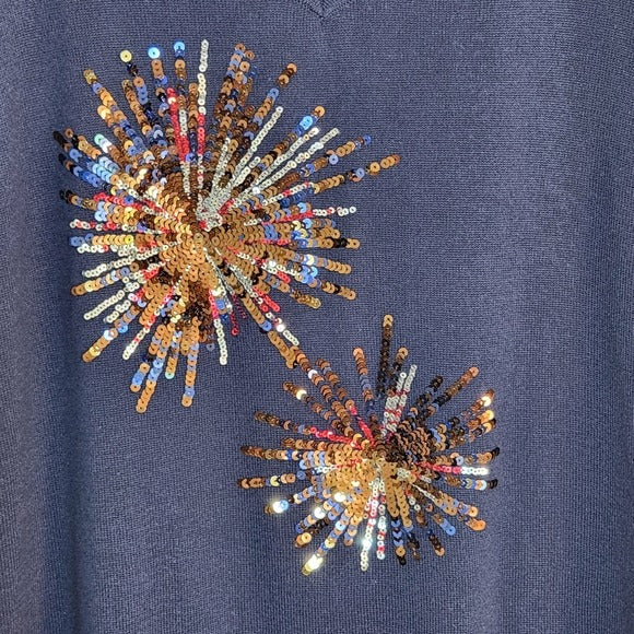 My Danielle Navy Sequin Firework Knit Top Size Large NWT