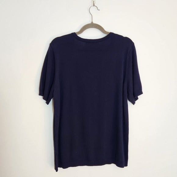 My Danielle Navy Sequin Firework Knit Top Size Large NWT