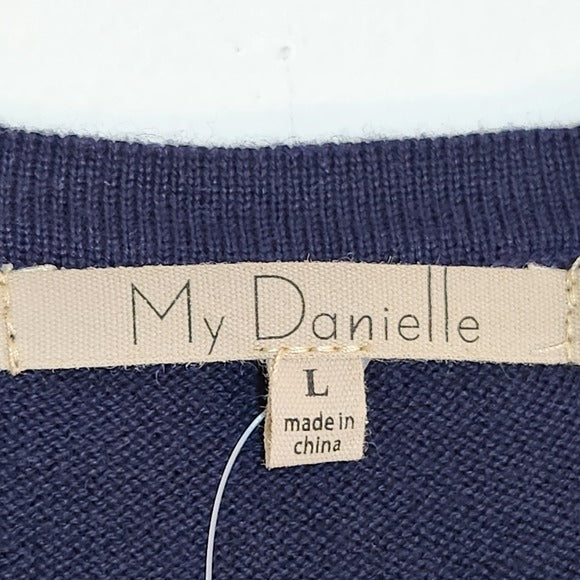 My Danielle Navy Sequin Firework Knit Top Size Large NWT