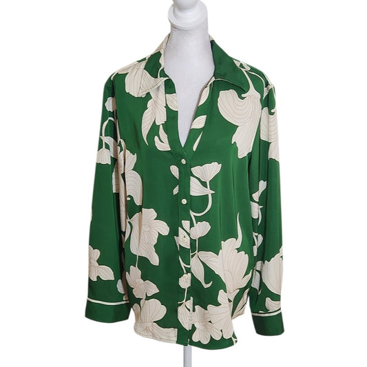 H&M Green Floral Buttondown Shirt Size Small