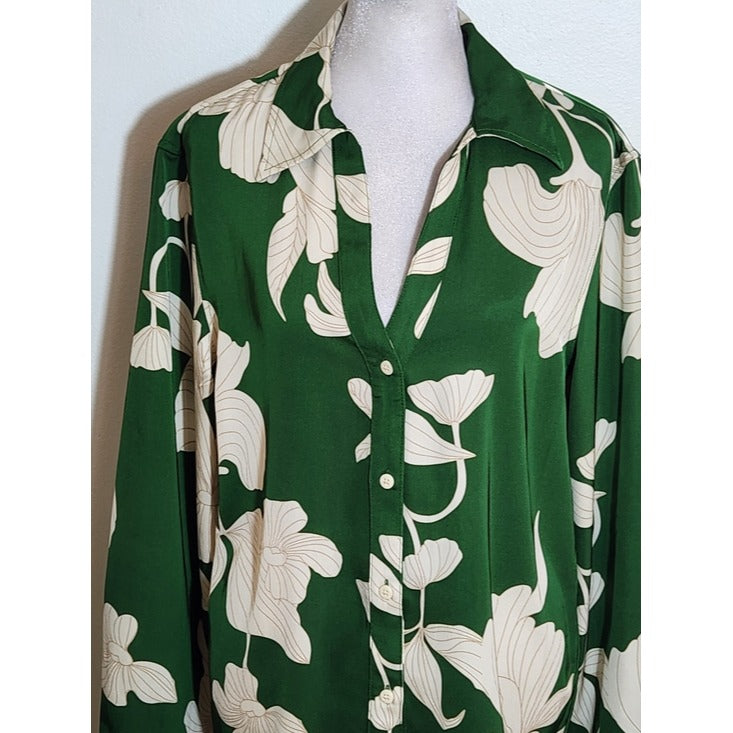 H&M Green Floral Buttondown Shirt Size Small