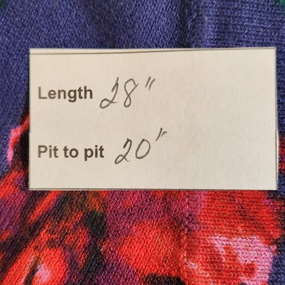 Isaac Mizrahi Navy Floral Print Button-Up Cardigan Sweater Size Large