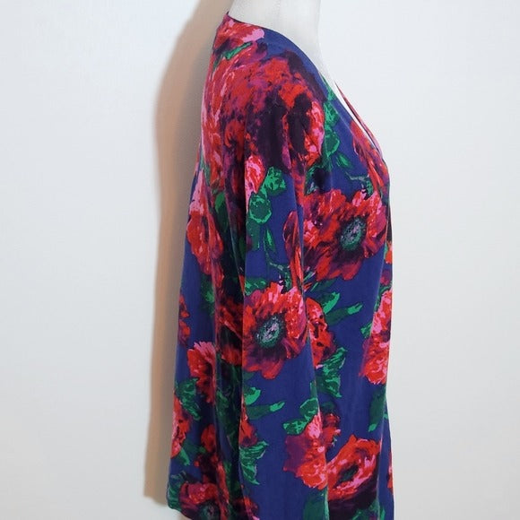 Isaac Mizrahi Navy Floral Print Button-Up Cardigan Sweater Size Large
