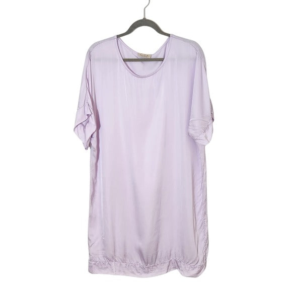 Sofia Light Purple Satin Tunic One Size Short Sleeve Purple Top