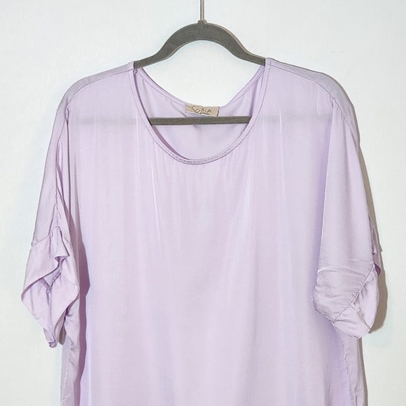 Sofia Light Purple Satin Tunic One Size Short Sleeve Purple Top