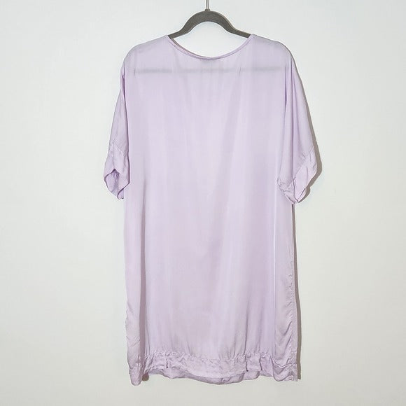 Sofia Light Purple Satin Tunic One Size Short Sleeve Purple Top