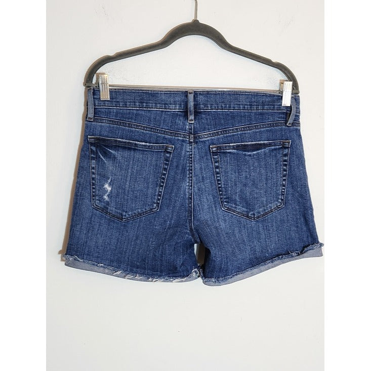 Loft Medium Wash Distressed Cuffed Denim Shorts Size 28