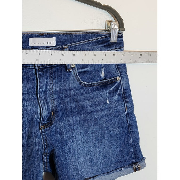 Loft Medium Wash Distressed Cuffed Denim Shorts Size 28