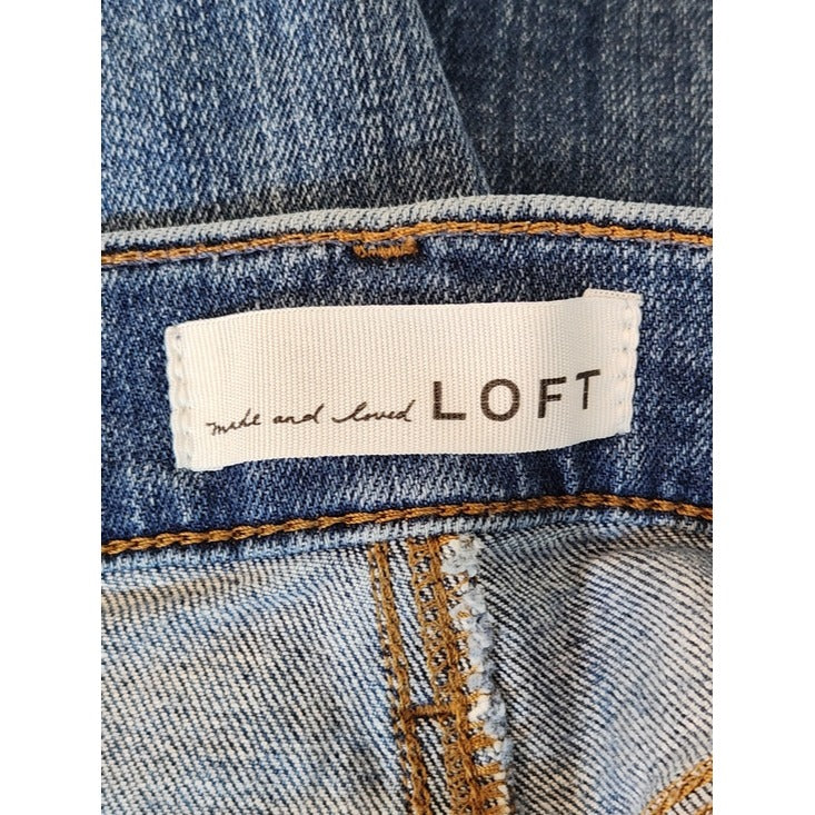Loft Medium Wash Distressed Cuffed Denim Shorts Size 28