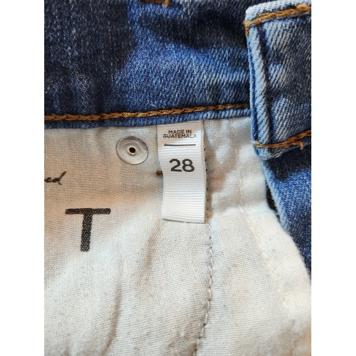 Loft Medium Wash Distressed Cuffed Denim Shorts Size 28