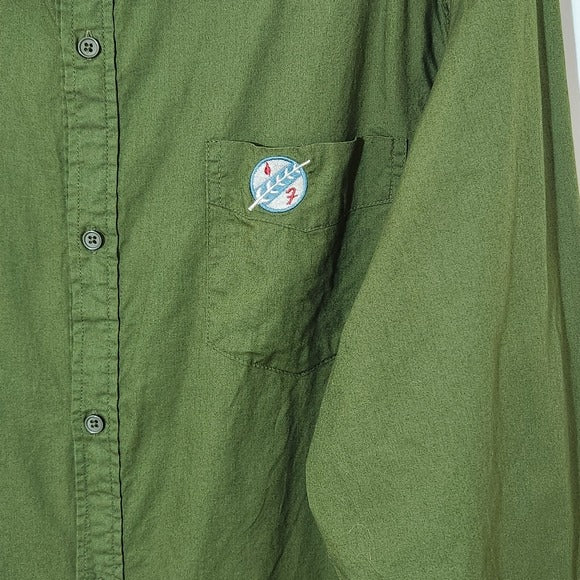 Star Wars Green Button-Up Shirt with Boba Fett Symbol Patch Size XL