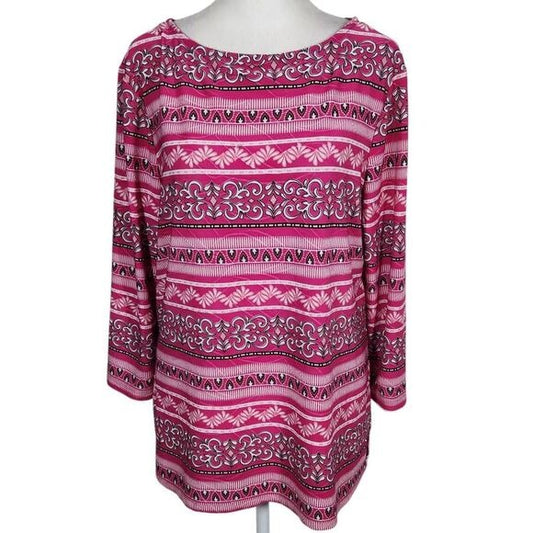 Croft & Barrow Pink Boatneck Blouse with 3/4 Sleeves Size Medium